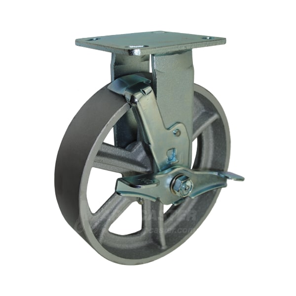 Mapp Caster 8"X2" Cast Iron Wheel Rigid Caster with Brake - 1,250 Lbs Capacity 146CIRB820RB - main